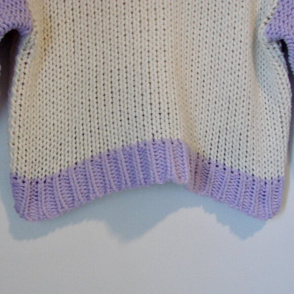 Dreamers Chunky Knit Sweater Colourblock Purple Pink Cream Mock Neck Size Small - Picture 6 of 12